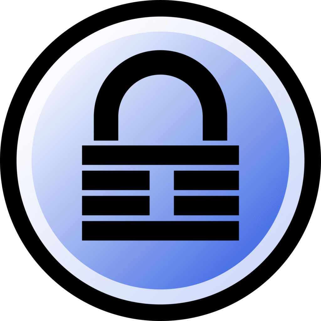 logo de keepass. Un candado azul rodeado de círculos